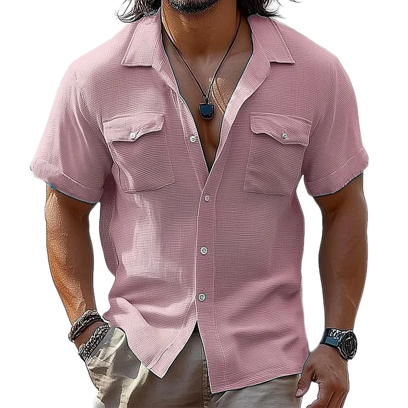Men's Summer Basic Comfortable Textured Short-Sleeved Shirt MTA1510D2U sold by Manly product image thumbnail 3