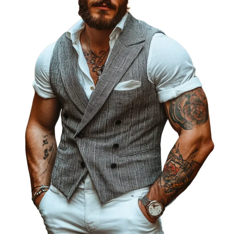 Men's Casual Cotton Blend Peaked Lapel Double-Breasted Slim-Fit Suit Vest MTA1451D6M sold by Manly