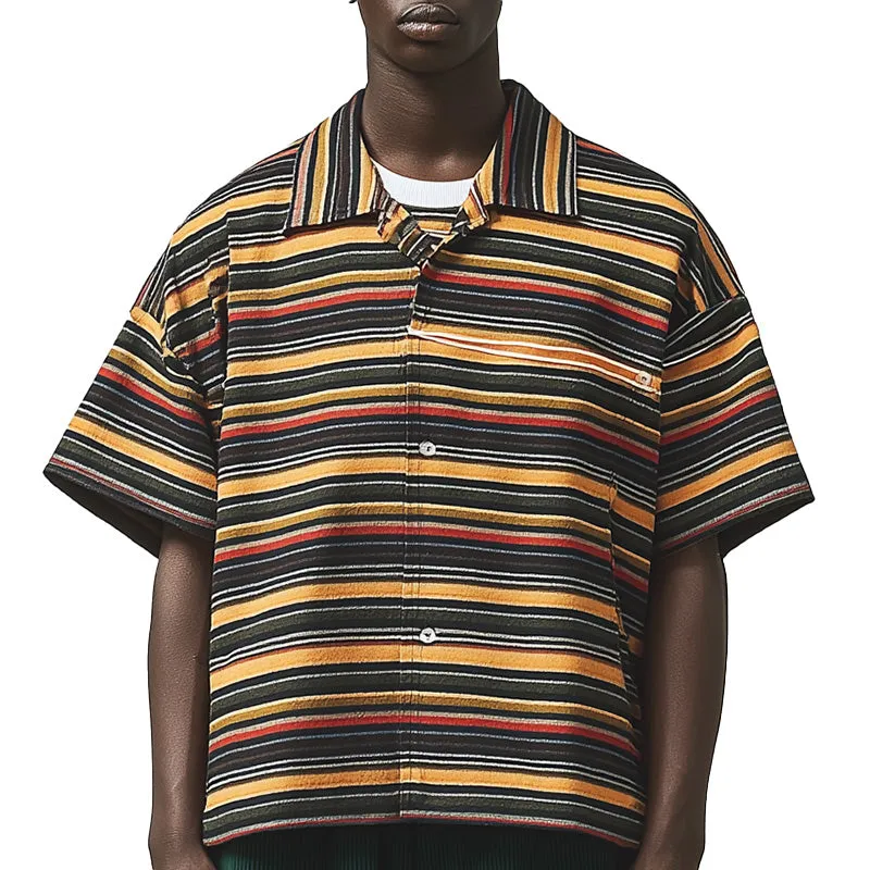 Men's Summer Fashion Striped Print Loose Short Sleeve Shirt MTA1509D5P sold by Manly