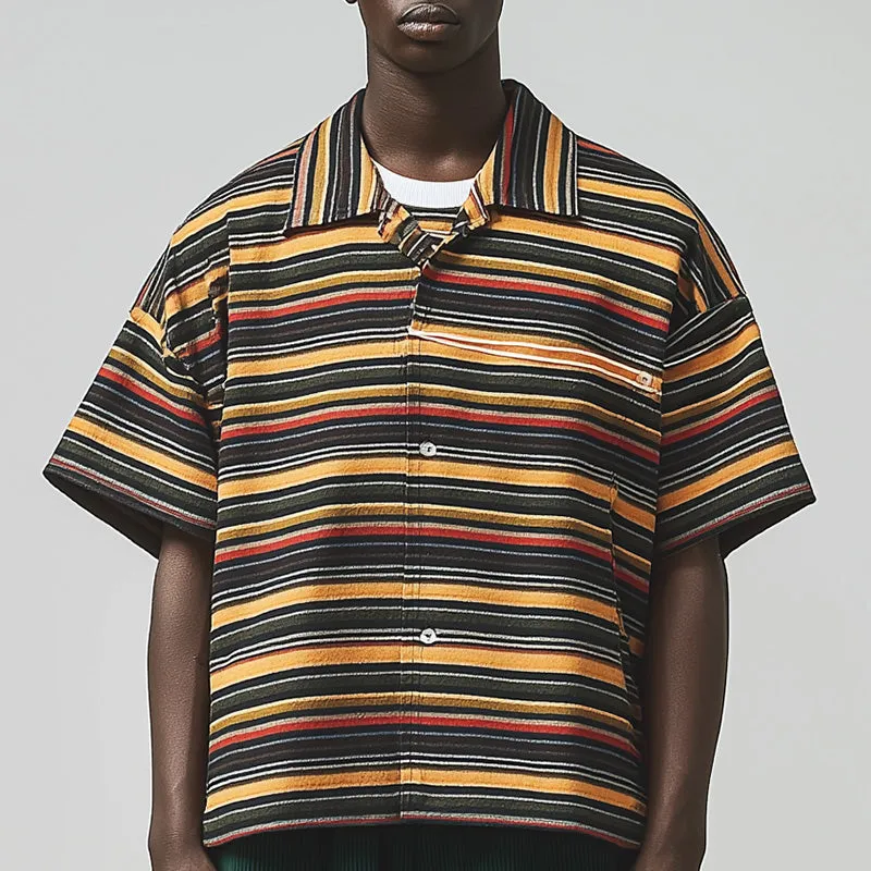 Men's Summer Fashion Striped Print Loose Short Sleeve Shirt MTA1509D5P sold by Manly product image thumbnail 2