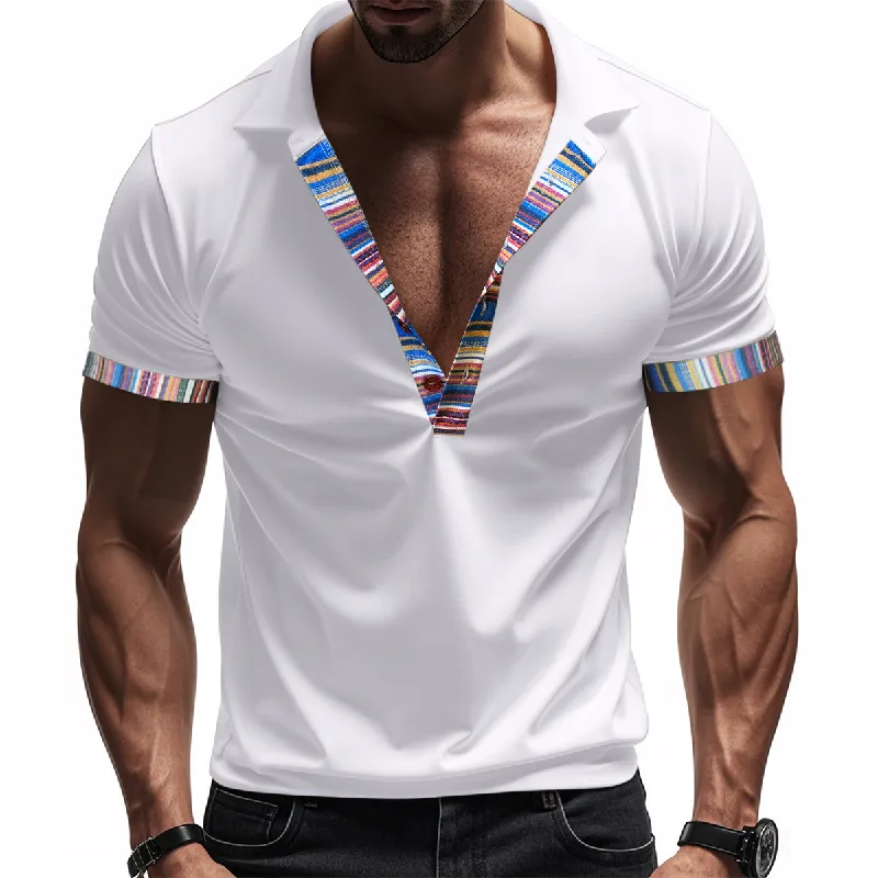 Men's Patchwork Casual Short Sleeve POLO Shirt MTA1448D9X sold by Manly product image thumbnail 4