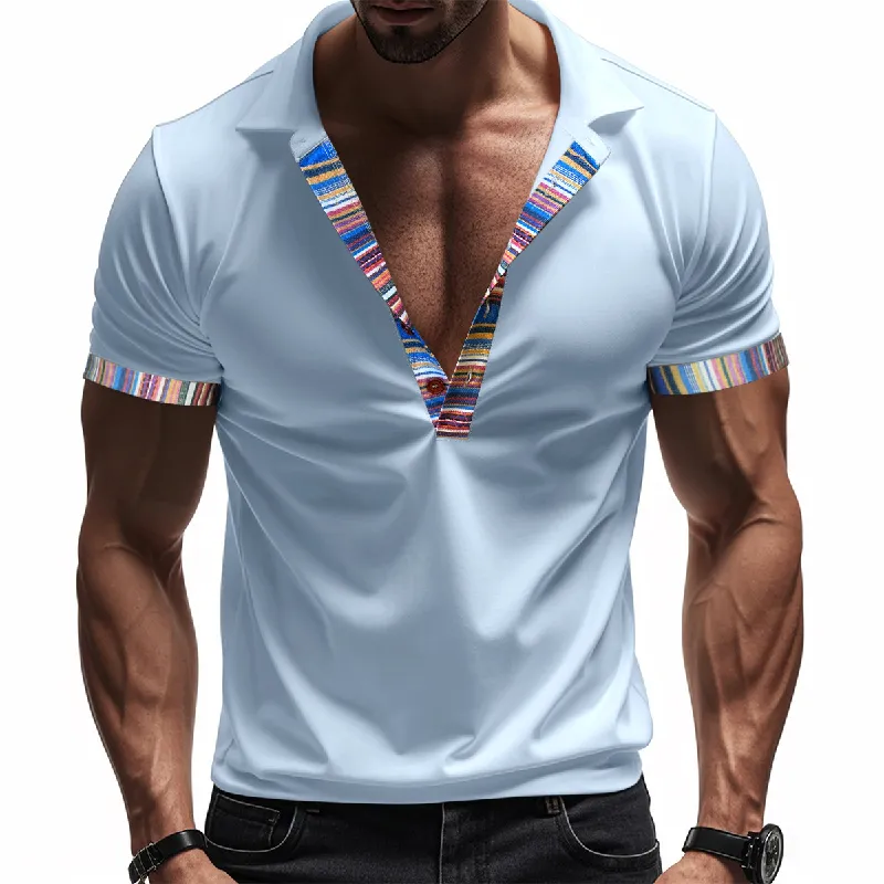 Men's Patchwork Casual Short Sleeve POLO Shirt MTA1448D9X sold by Manly
