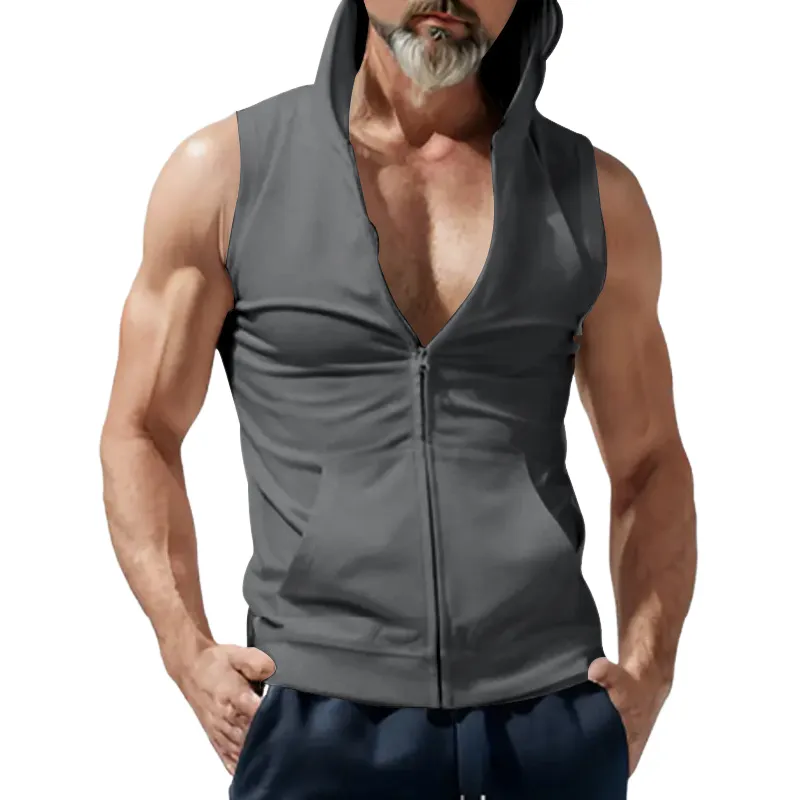 Men's Casual Solid Color Sleeveless Hoodie MTA1483D2X sold by Manly