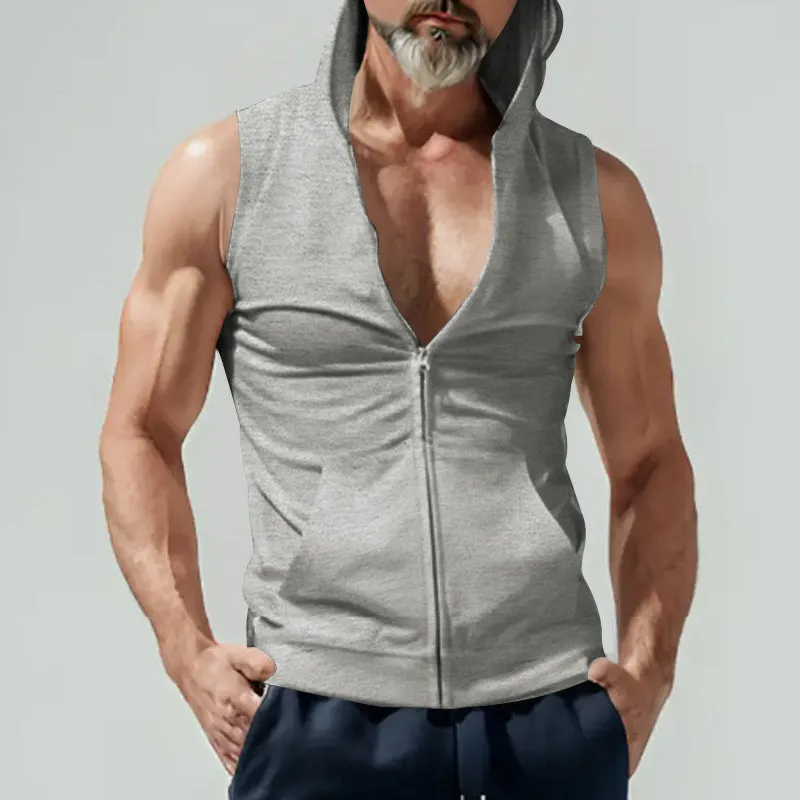Men's Casual Solid Color Sleeveless Hoodie MTA1483D2X sold by Manly product image thumbnail 5