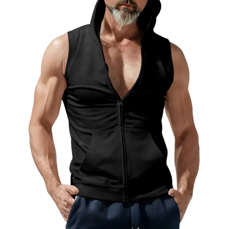 Men's Casual Solid Color Sleeveless Hoodie MTA1483D2X sold by Manly product image thumbnail 2