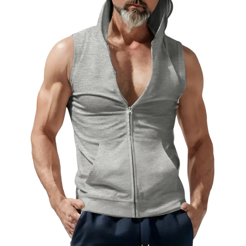 Men's Casual Solid Color Sleeveless Hoodie MTA1483D2X sold by Manly product image thumbnail 3