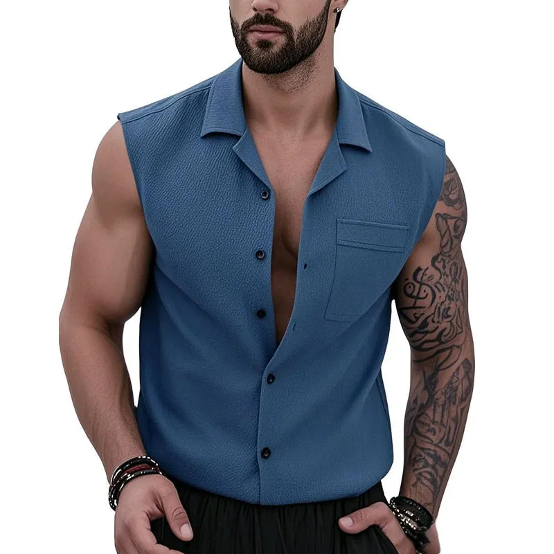 Men's Casual Solid Color Lapel Sleeveless Tank Top MTA1448D5X sold by Manly product image thumbnail 4