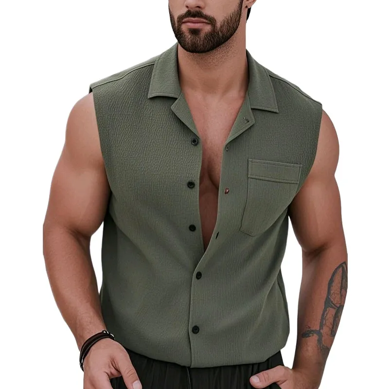 Men's Casual Solid Color Lapel Sleeveless Tank Top MTA1448D5X sold by Manly product image thumbnail 3