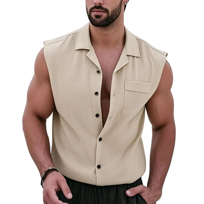 Men's Casual Solid Color Lapel Sleeveless Tank Top MTA1448D5X sold by Manly
