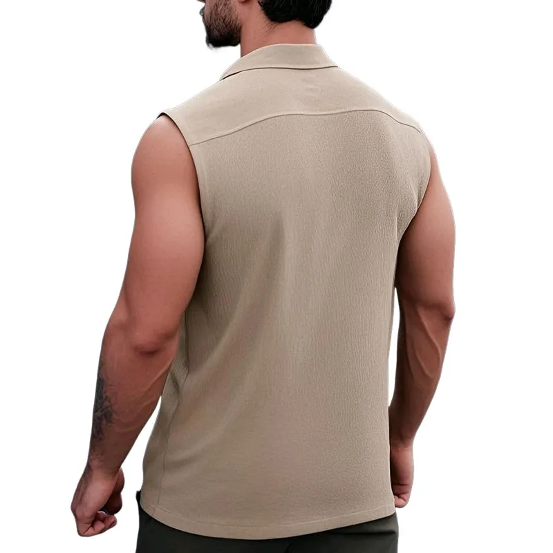 Men's Casual Solid Color Lapel Sleeveless Tank Top MTA1448D5X sold by Manly product image thumbnail 5