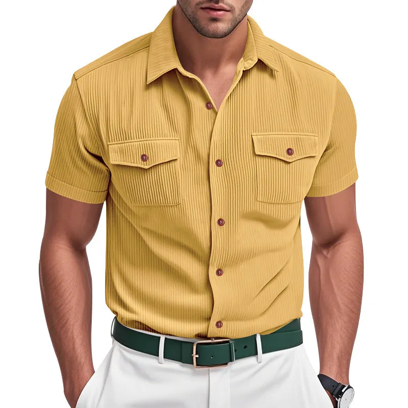 Men's Corduroy Solid Color Multi-Pocket Short Sleeve Shirt MTA1472D7X sold by Manly