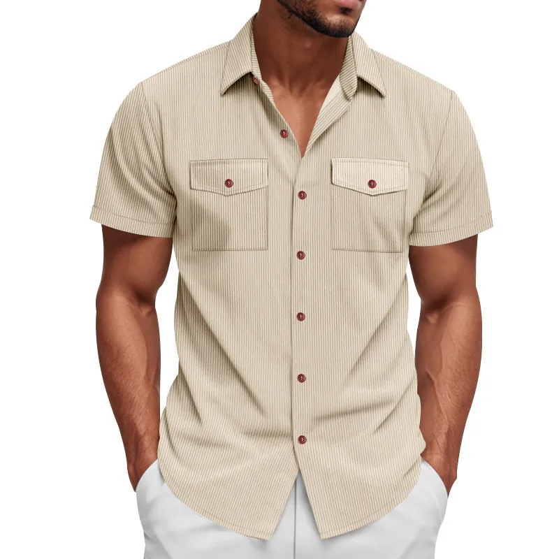 Men's Corduroy Solid Color Multi-Pocket Short Sleeve Shirt MTA1472D7X sold by Manly product image thumbnail 5