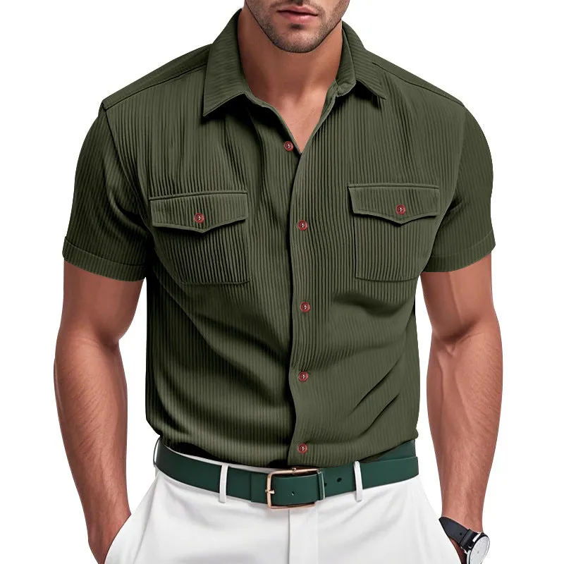 Men's Corduroy Solid Color Multi-Pocket Short Sleeve Shirt MTA1472D7X sold by Manly product image thumbnail 3
