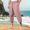 Men's Cotton And Linen Solid Color Elastic Casual Pants MTA1494D6X sold by Manly