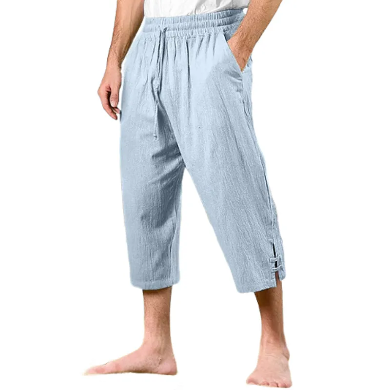 Men's Cotton And Linen Solid Color Elastic Casual Pants MTA1494D6X sold by Manly