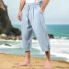 Men's Cotton And Linen Solid Color Elastic Casual Pants MTA1494D6X sold by Manly