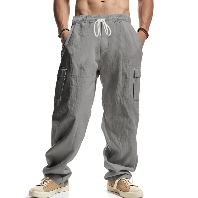 Men's Cotton and Linen Solid Color Resort Casual Pants MTA1464D1X sold by Manly