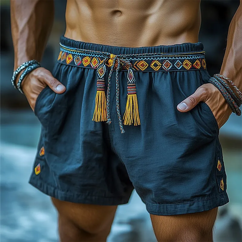 Men's Summer Ethnic Style Embroidered Lace-Up Shorts MTA1479D1U sold by Manly product image thumbnail 2