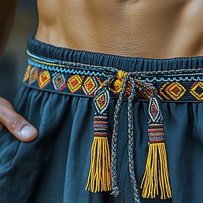 Men's Summer Ethnic Style Embroidered Lace-Up Shorts MTA1479D1U sold by Manly product image thumbnail 3