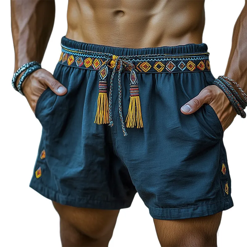 Men's Summer Ethnic Style Embroidered Lace-Up Shorts MTA1479D1U sold by Manly
