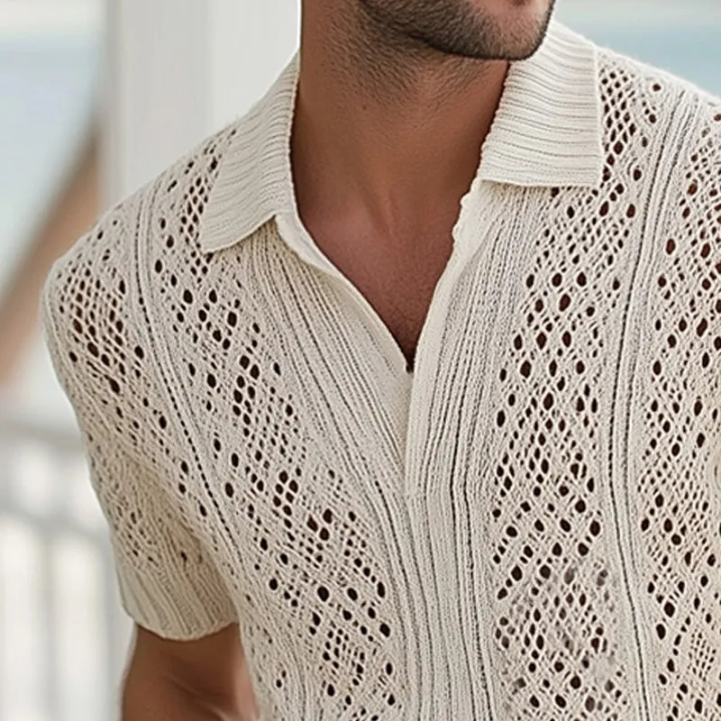 Men's Summer Fashionable Knitted Hole Breathable Short Sleeve T-Shirt MTA1436D8U sold by Manly product image thumbnail 3