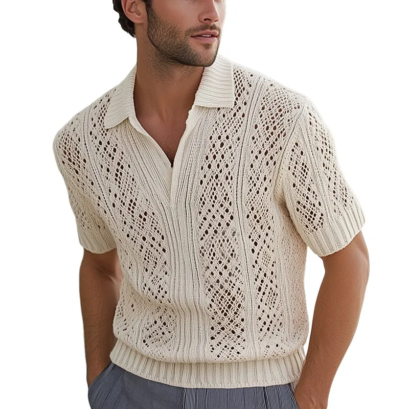 Men's Summer Fashionable Knitted Hole Breathable Short Sleeve T-Shirt MTA1436D8U sold by Manly
