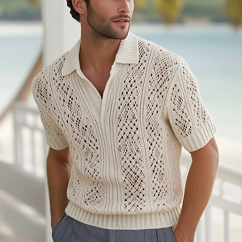 Men's Summer Fashionable Knitted Hole Breathable Short Sleeve T-Shirt MTA1436D8U sold by Manly product image thumbnail 2