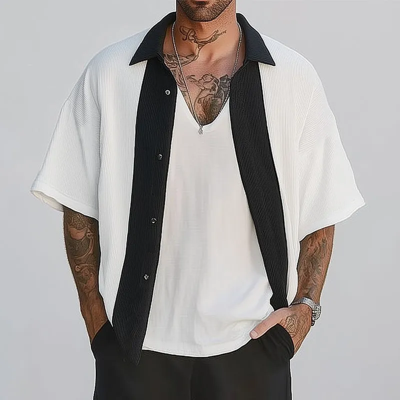 Men's Summer Loose Colorblock Short Sleeve Shirt MTA1418D1U sold by Manly product image thumbnail 2