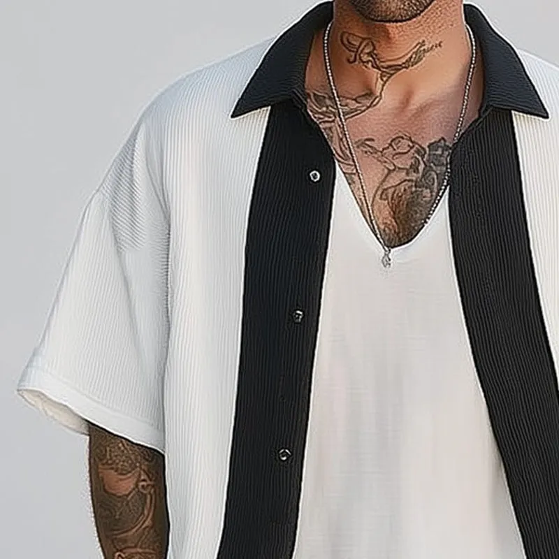 Men's Summer Loose Colorblock Short Sleeve Shirt MTA1418D1U sold by Manly product image thumbnail 3