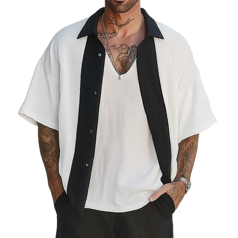 Men's Summer Loose Colorblock Short Sleeve Shirt MTA1418D1U sold by Manly