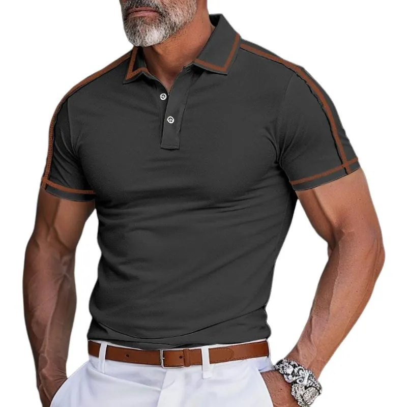 Men's Colorblock Lapel Short-Sleeved Polo Shirt 83408891Y sold by Manly
