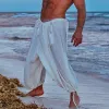 Men's Solid Color Loose Casual Lace-up Pants 23263248X sold by Manly