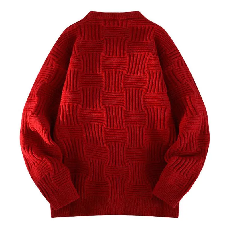 Men's Casual Solid Color Round Neck Wavy Texture Pullover Knitted Sweater 41127445M sold by Manly product image thumbnail 5