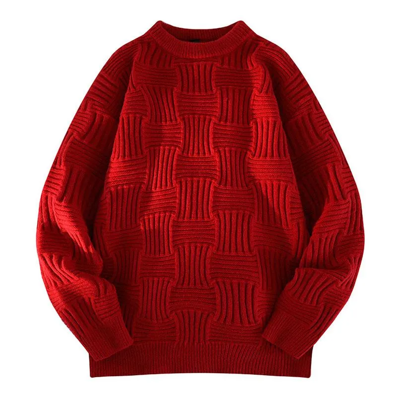 Men's Casual Solid Color Round Neck Wavy Texture Pullover Knitted Sweater 41127445M sold by Manly product image thumbnail 4