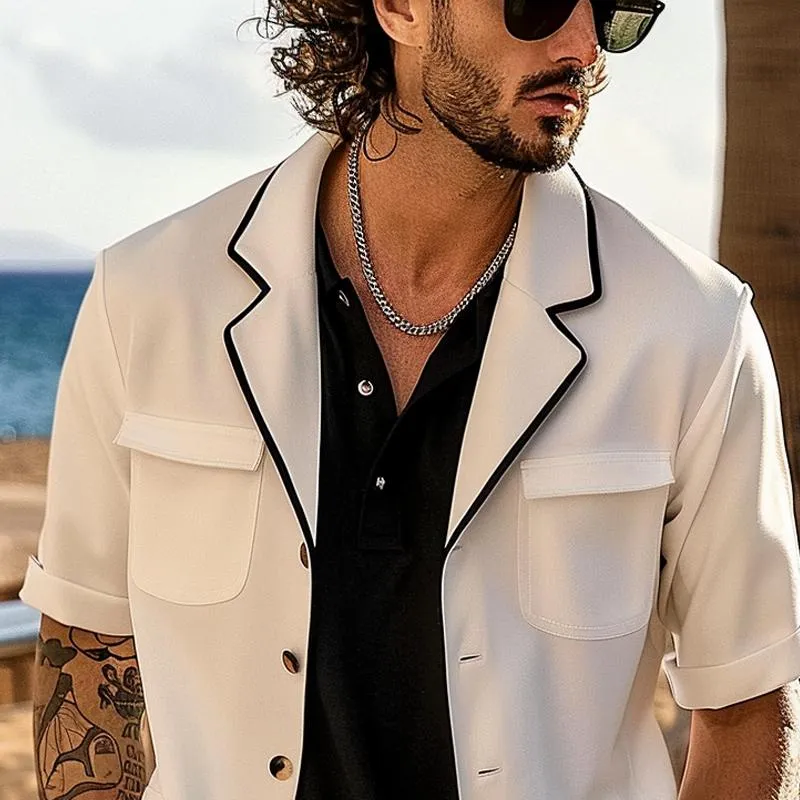 Men's Coloblock Notch Lapel Breast Pocket Short Sleeve Blazer 55617224Z sold by Manly product image thumbnail 3