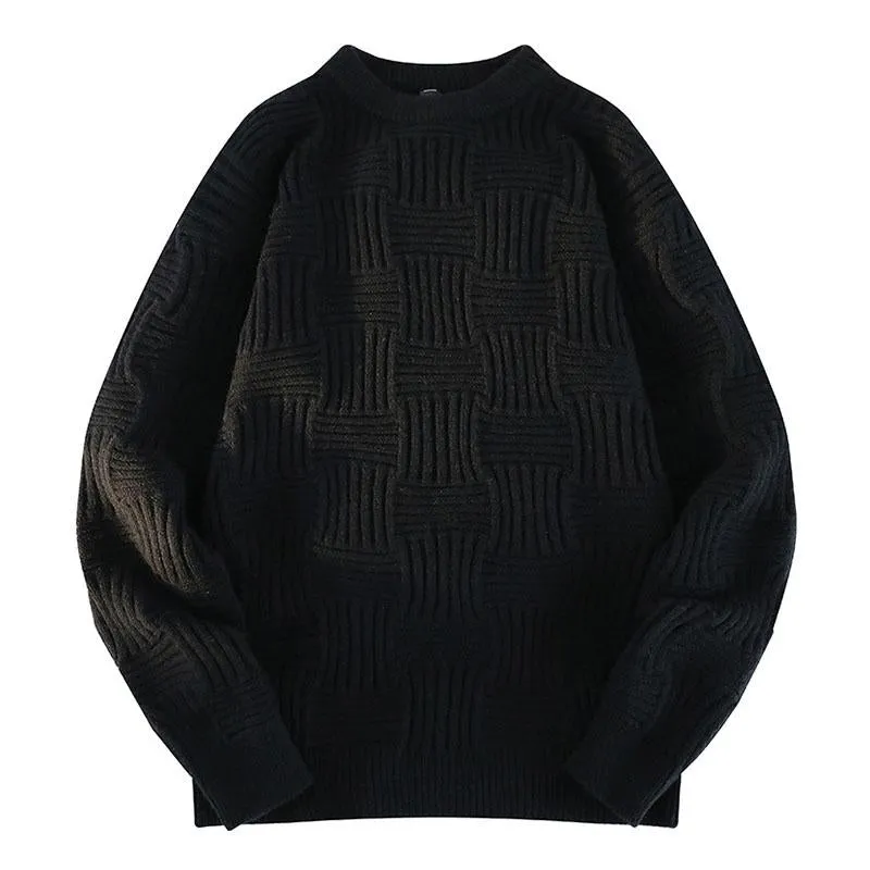 Men's Casual Solid Color Round Neck Wavy Texture Pullover Knitted Sweater 41127445M sold by Manly product image thumbnail 3
