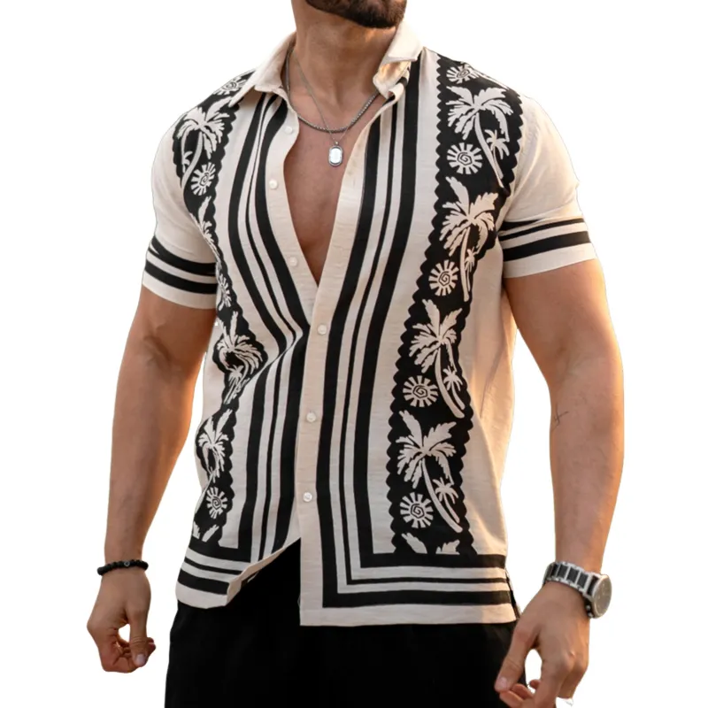 Men's Print Lapel Short Sleeve Casual Shirt MTA1881D2Z sold by Manly