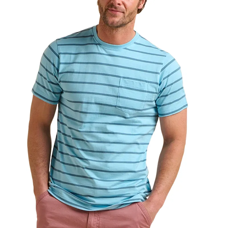 Men's Striped Round Neck Chest Pocket Short Sleeve T-shirt MTA1852D5Z sold by Manly
