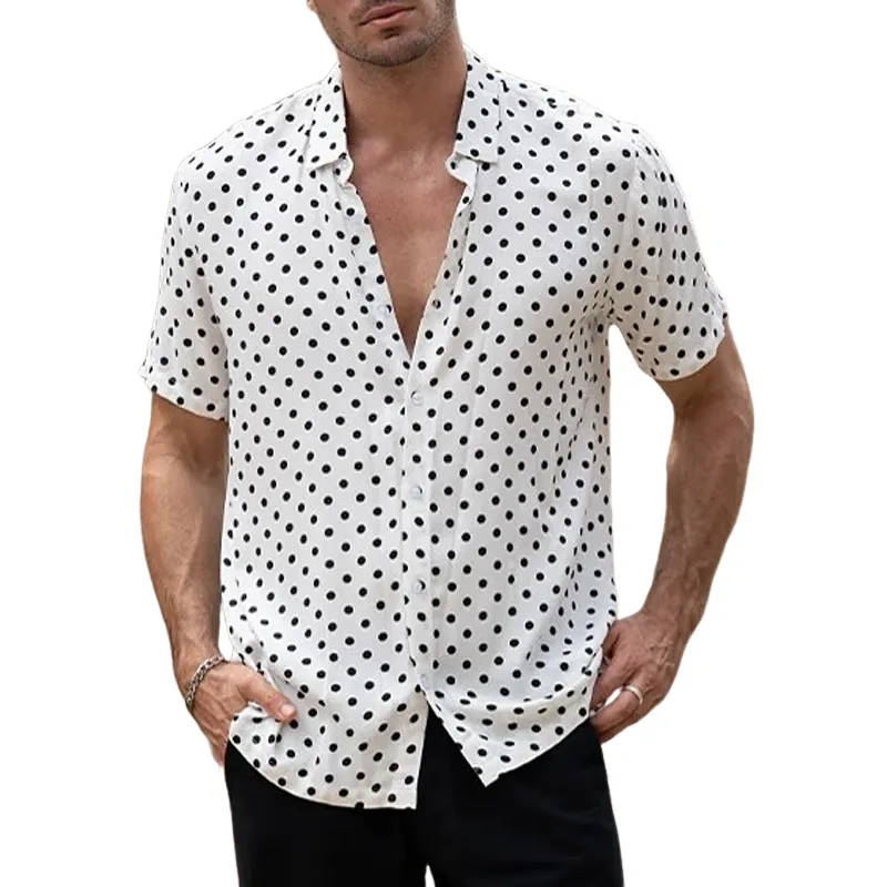 Men's Polka Dot Lapel Short Sleeve Casual Shirt MTA1843D8Z sold by Manly