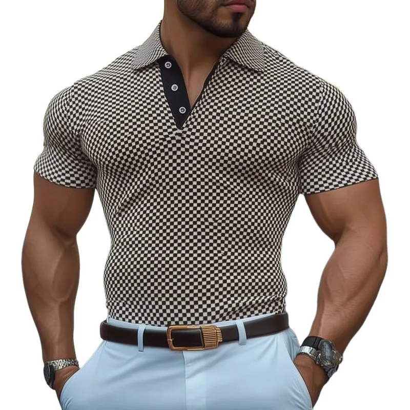 Men's Classic Check Print Polo Neck Short Sleeve T-Shirt MTA1867D7U sold by Manly