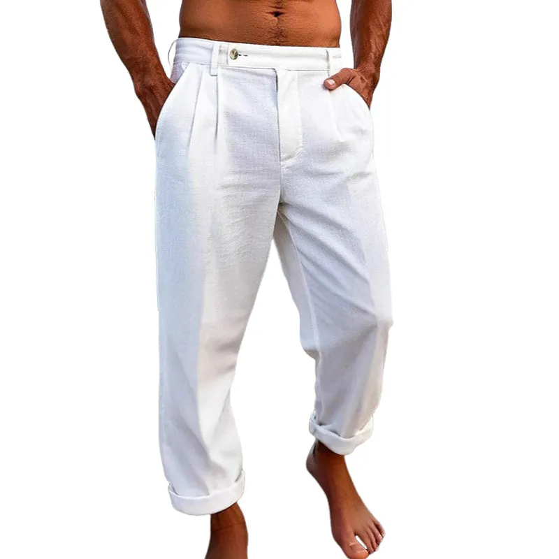 Men's Solid Color Cotton And Linen Casual Pants MTA1780D7X sold by Manly