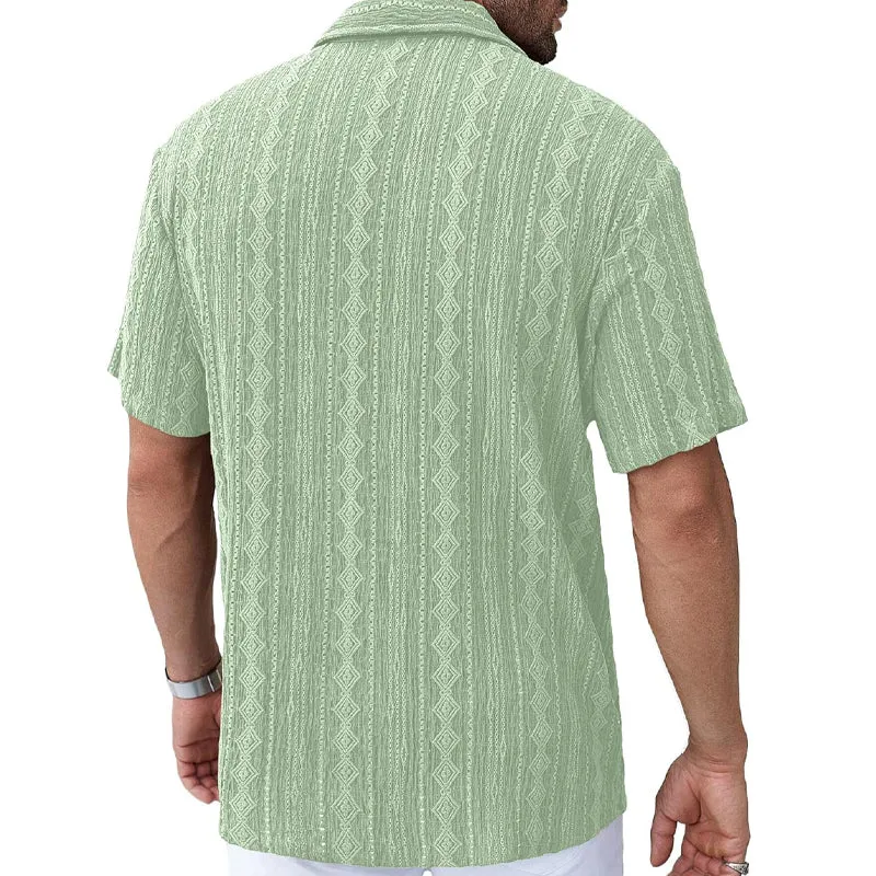 Men's Solid Color Lace Short Sleeve Lapel Shirt MTA1729D9X sold by Manly product image thumbnail 5