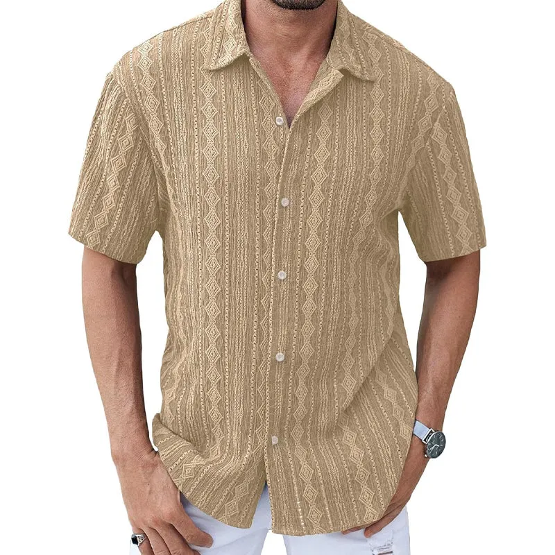 Men's Solid Color Lace Short Sleeve Lapel Shirt MTA1729D9X sold by Manly product image thumbnail 4