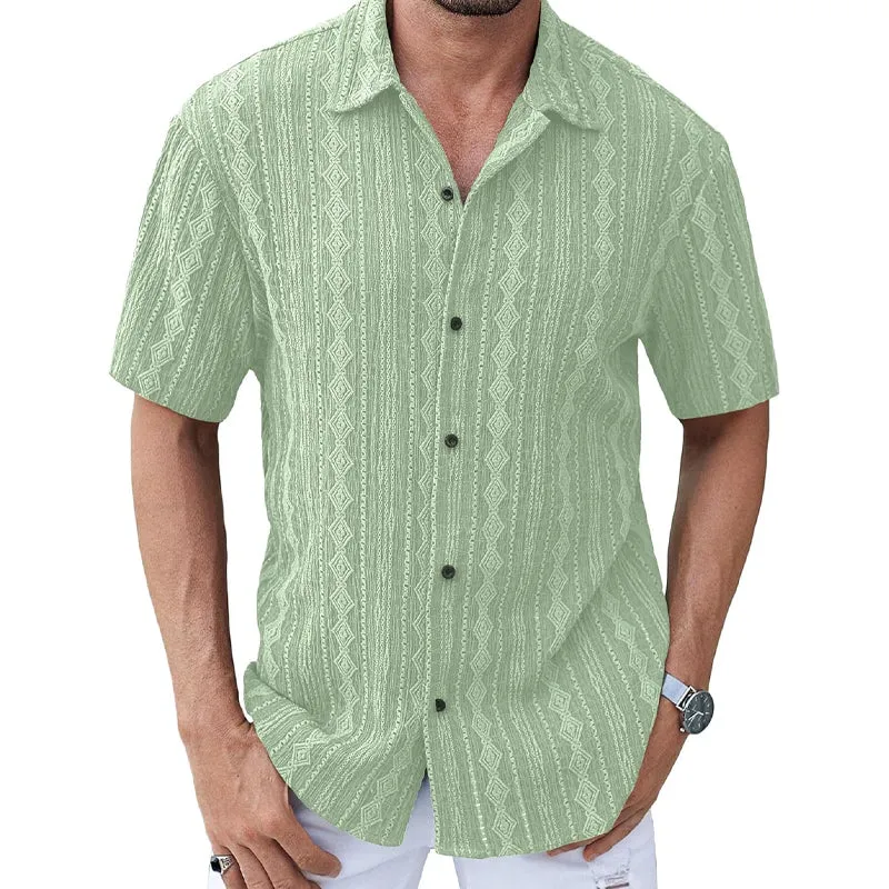 Men's Solid Color Lace Short Sleeve Lapel Shirt MTA1729D9X sold by Manly