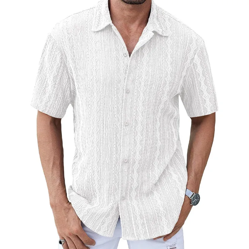 Men's Solid Color Lace Short Sleeve Lapel Shirt MTA1729D9X sold by Manly product image thumbnail 3