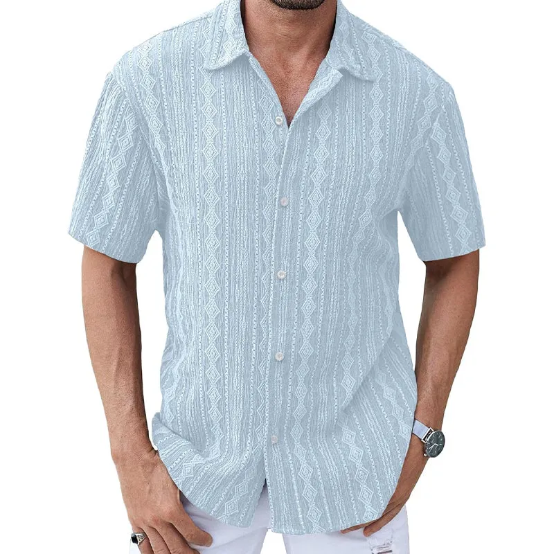 Men's Solid Color Lace Short Sleeve Lapel Shirt MTA1729D9X sold by Manly product image thumbnail 2