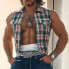 Men's Casual Plaid Single Breasted Lapel Tank Tops MTA1818D9X sold by Manly