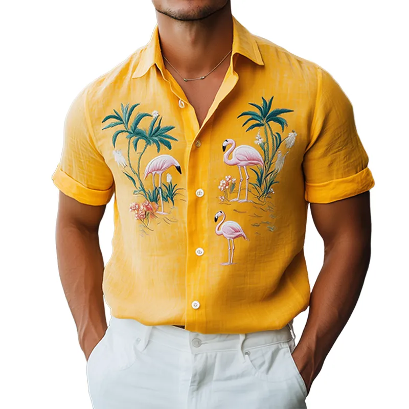Men's Summer Fashion Hawaiian Style Cotton and Linen Animal Embroidery Short Sleeve Shirt MTA1786D9K sold by Manly