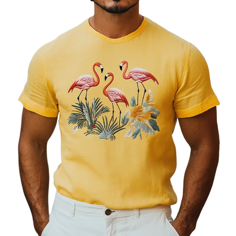 Men's Summer Fashion Hawaiian Style Cotton and Linen Animal Embroidery Short Sleeve T-Shirt MTA1722D9K sold by Manly