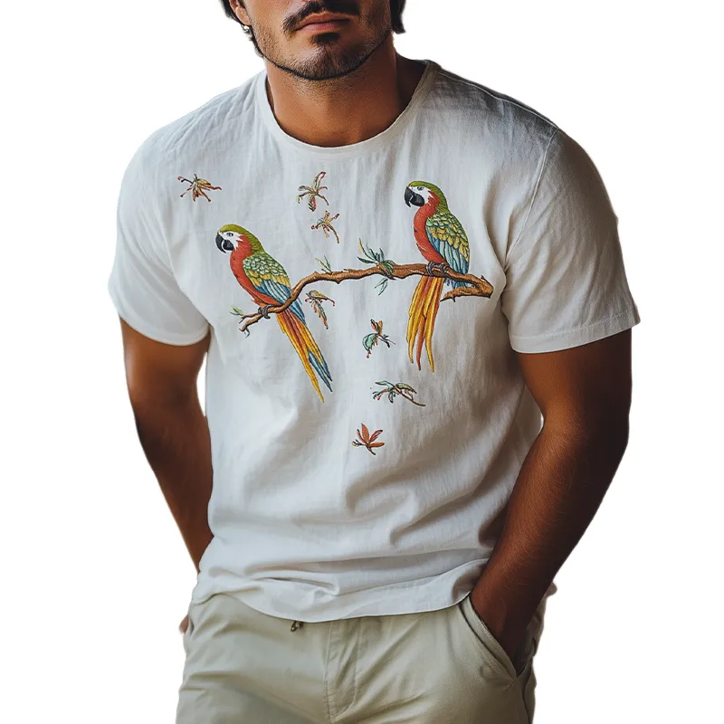 Men's Summer Fashion Hawaiian Style Cotton Blended Animal Embroidery Short Sleeve T-Shirt MTA1783D1K sold by Manly